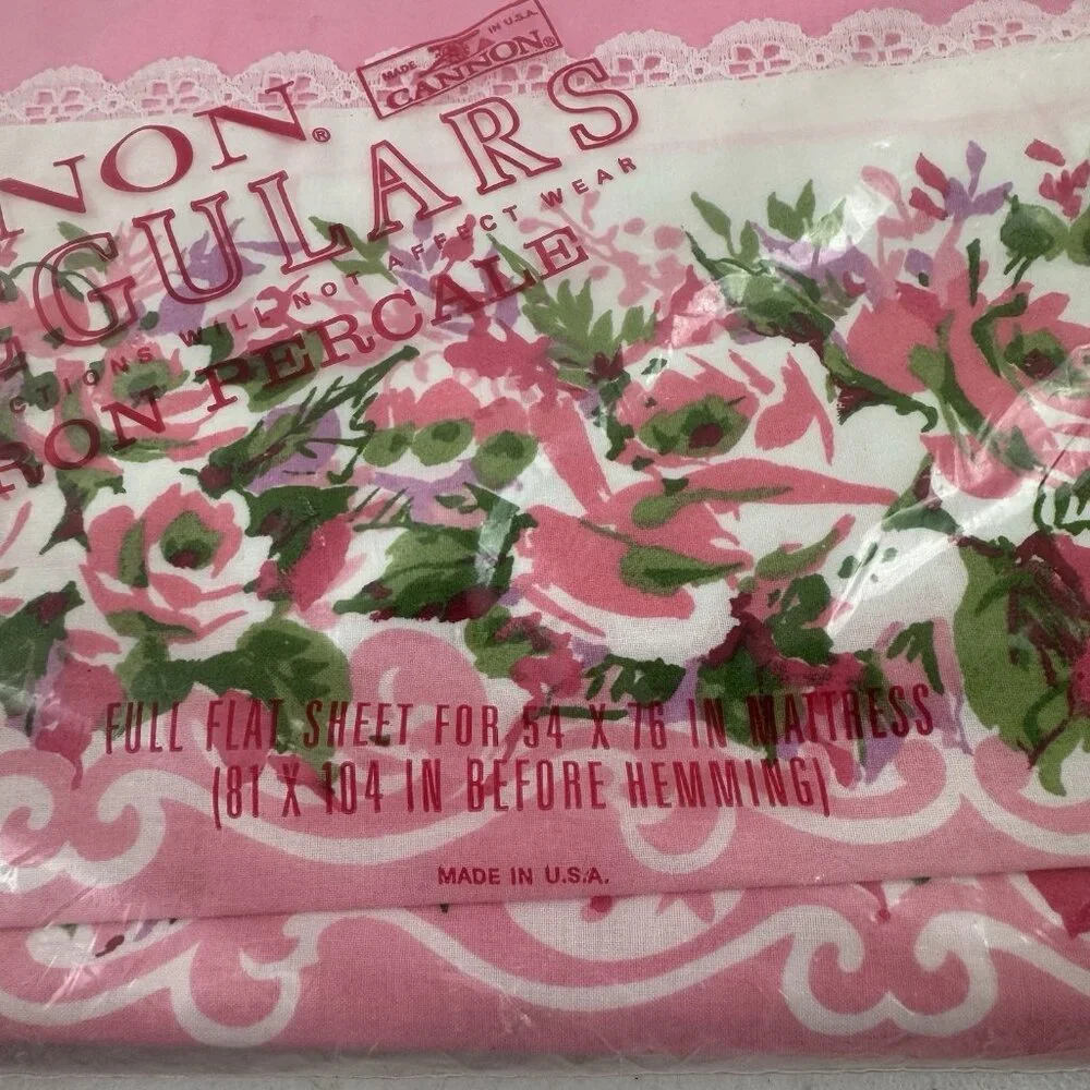 Vintage Cannon IrregularsPink With Roses Full Flat Sheet For 54x76 Mattress